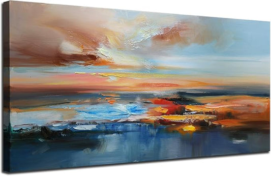 Brushart Abstract Wall Art Large Landscape Canvas Picture, Painting Wall Decor Living Room Textured Artwork for Walls Bedroom Home Office, 48"x24"