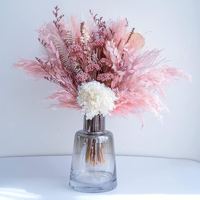 Natural Dried Pampas Grass Bouquet, Champagne Flower Arrangements, Boho Home Decor Bouquet, Fluffy Pompas Grass Decor, Fall Floral Arrangement for Home Wedding Table Centerpiece Decorations