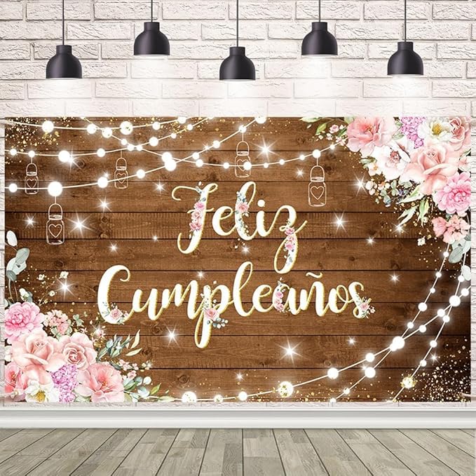 Feliz Cumpleaños Backdrop Pink Floral Retro Mexican Fiesta Happy Birthday Party Decorations Mexico Carnival Birthday Banner Photo Shoot Props 8x6ft