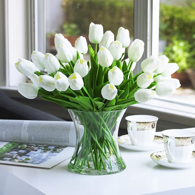 Enova Floral Unique Bouquet Vase, 7" W 7" H, Clear Short Hurricane Concave Flowers Glass Vase for Home Wedding Event Decor (1 Piece)