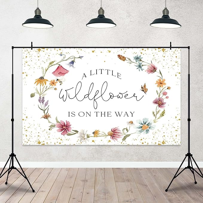 Wildflower Baby Shower Backdrop for Girl Watercolor Wild Floral Butterfly Photography Background Garden Wildflower Baby Shower Cake Table Banner Photoshoot Props (6x3.6ft)