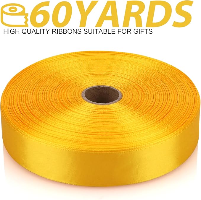 7/8 Inch 60 Yards Yellow Satin Craft Ribbon-Single Face Polyester Ribbon for Handmade Roses,Gift Wrapping,Timeless Flower,Bouquets,Wedding and Party Decoration