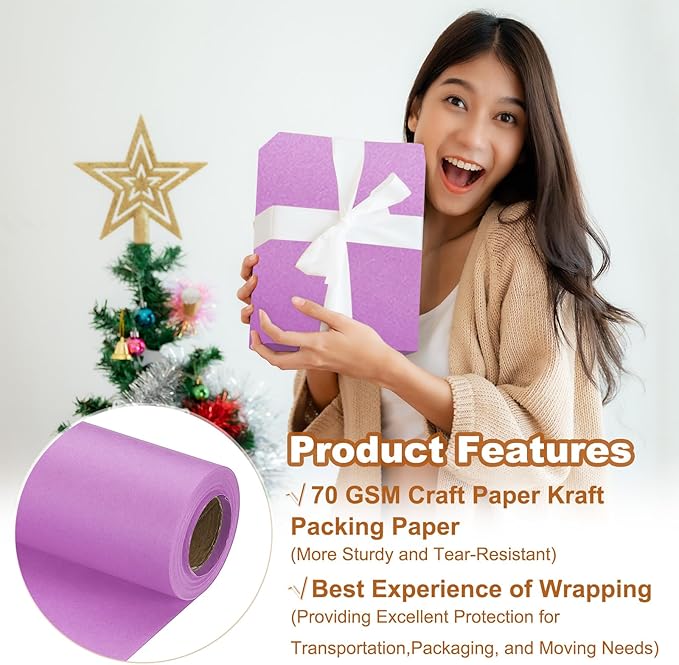 PATIKIL Wrapping Paper, 15" x 394"(33') 70 GSM Craft Paper Roll Kraft Packing Paper for Poster Bulletin Board, Gift Wrapping, Light Pink