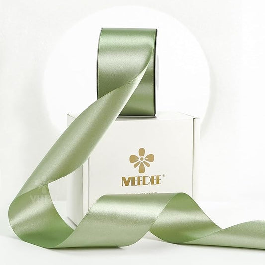 MEEDEE Spring Moss Satin Ribbon 2 Inch Spring Green Ribbon Lux Double Faced Ribbons by 25 Yards Silk Satin Ribbons for Gift Wrapping, Weddings, Flower Bouquet, Holiday Decorating