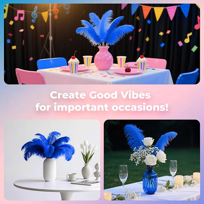 Piokio 20pcs Blue Ostrich Feathers 10-12 inch (25-30cm) Bulk Feathers for Decoration and DIY Clothing and DIY Clothes Decoration, Gatsby Decorations