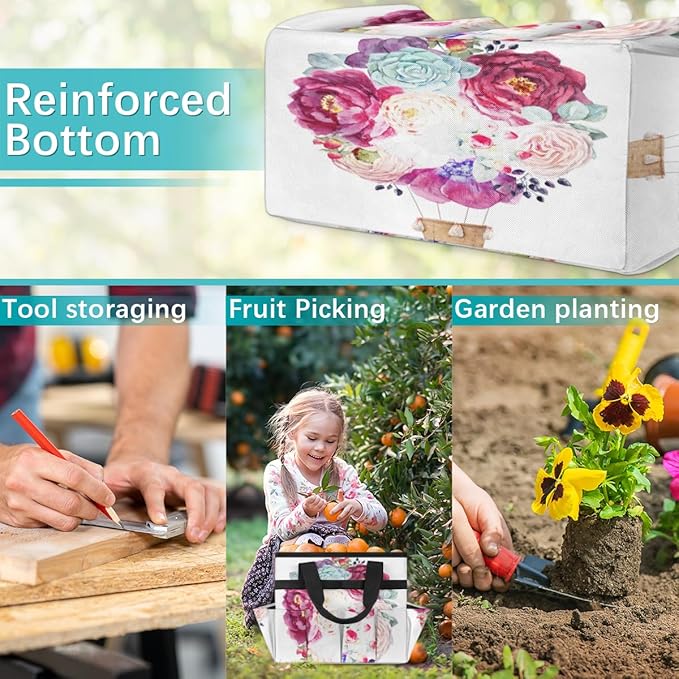 Garden Tool Tote Bag for Women Men Flower Bouquet Gardening Tool Storage Bags with 10 Pockets Standable Garden Home Tool Kits Organizer for Indoor Outdoor Gardening Gifts