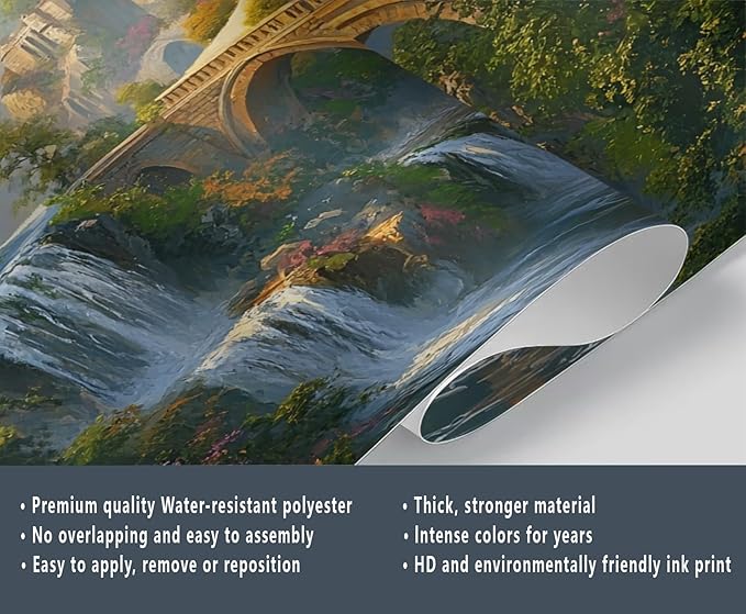 Fantasy Castle Wall Mural, Magical Waterfall Landscape 3D Wall Murals, Royal Palace Wallpaper Mural, for Living Room Bedroom Large Wallpaper Indoor Decor 177.16" W x120 H