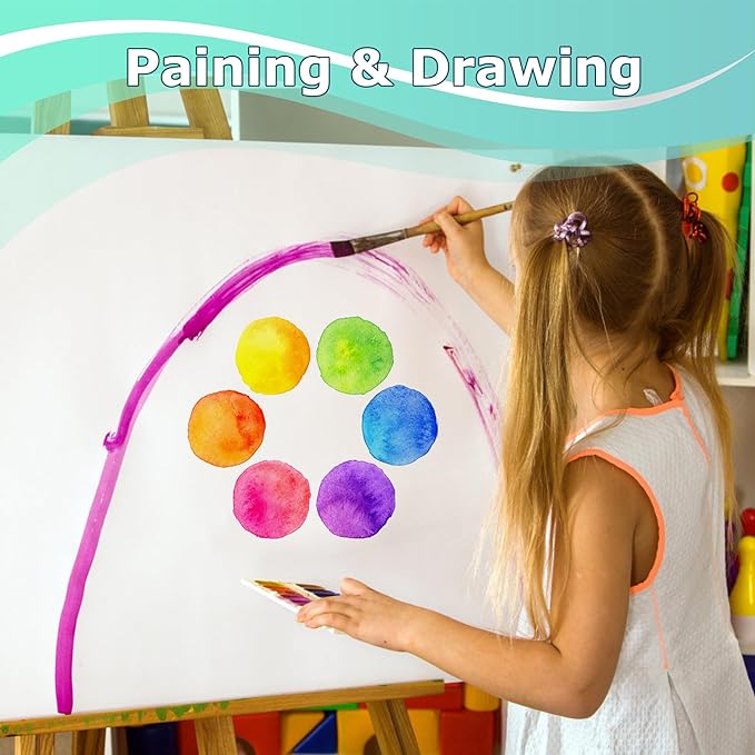 Vanhench 24"x1500"(125') White Wrapping Paper, White Easel Painting Drawing Paper Roll Kids Art Supplies, Chart Poster Bulletin Board Paper Floor Covering Crafts Gift Wrap Paper 80GSM 55LB