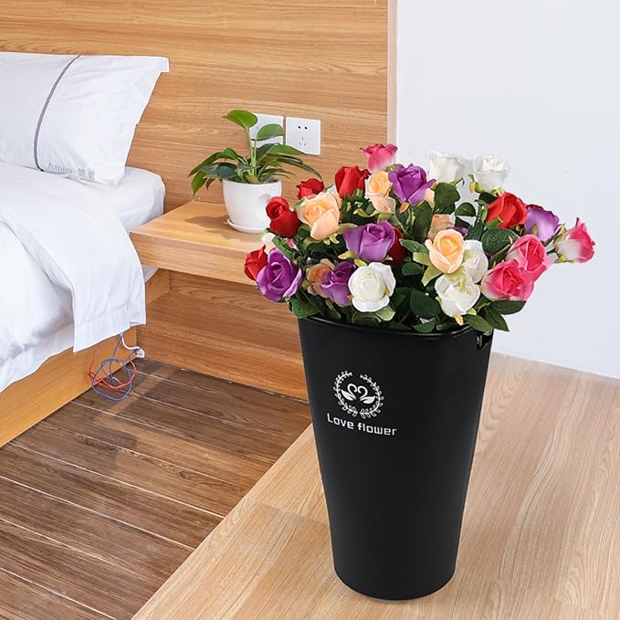 20 Inch Large Plastic Flower Buckets Vases for Cut Flowers, 4-Pack Tall Flower Display Buckets, Black