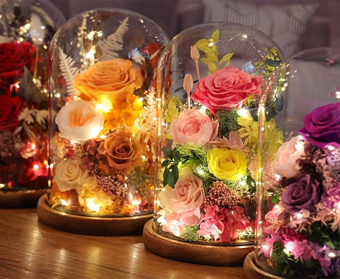 Flowers for Delivery Prime Preserved Flowers Rose in Glass Dome,Pink Rose Forever Flowers Birthday Gifts for Women Mom Grandma Friend for Her,Home Decor