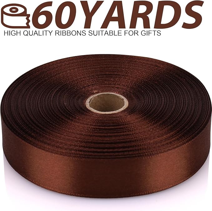 7/8 Inch 60 Yards Brown Satin Craft Ribbon-Single Face Polyester Ribbon for Handmade Roses,Gift Wrapping,Timeless Flower,Bouquets,Wedding and Party Decoration