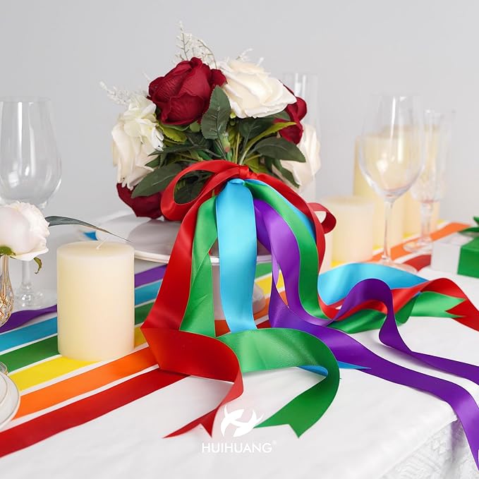 HUIHUANG Rainbow Satin Ribbon Set - 1 Inch x 30 Yards, Thin Satin Ribbon for Crafts, Bows, Gift Wrapping, Wedding Decoration and DIY Handmade