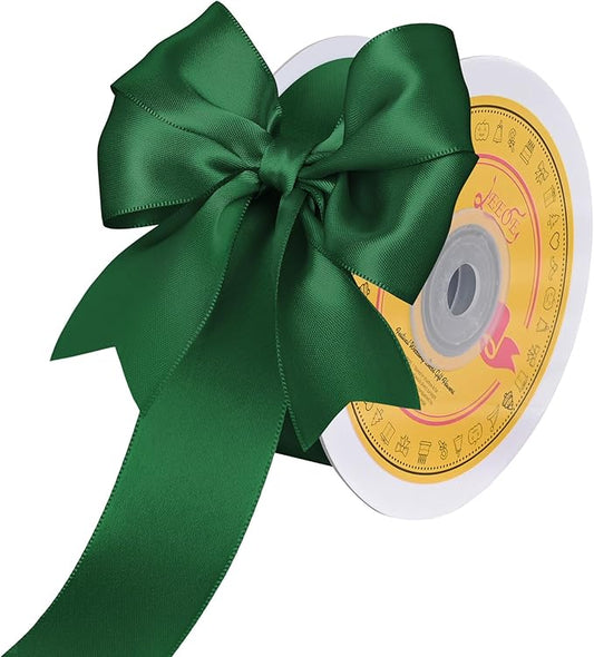Double Face Forest Green Satin Ribbon 1-1/2 inch X 25 Yards Polyester Forest Green Ribbon for Gift Wrapping Very Suitable for Weddings Party Hair Bow Invitation Decorations and More
