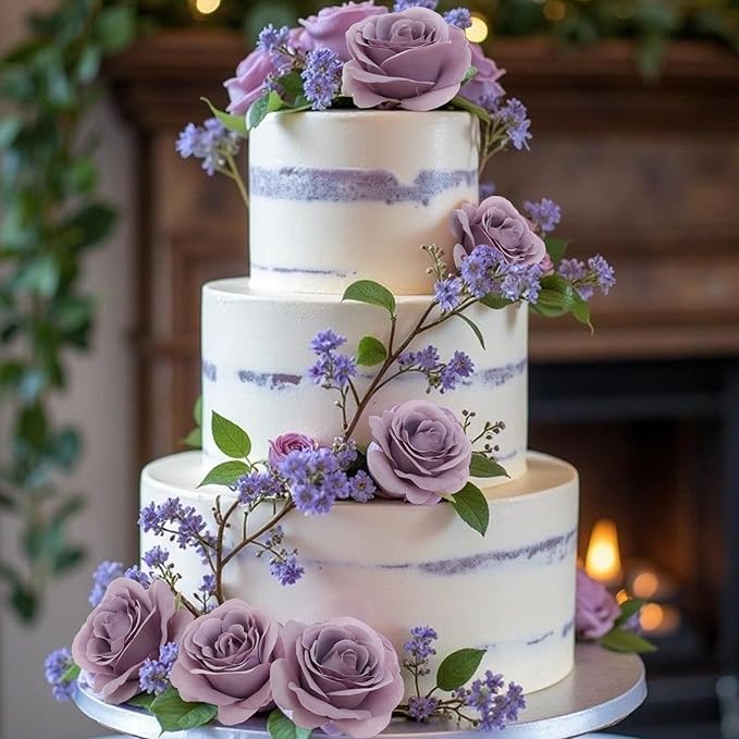 Felice Arts 12 Pack Purple Roses Artificial Flowers with Stems Fake Flowers Bouquet Silk Lilac Roses for Wedding Centerpiece Table Vase Home Kitchen Party DIY Decor