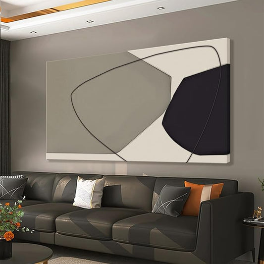 Large Abstract Wall Art Black And Grey White Wall Art Geometric Color Block Line Painting Artwork Canvas Art Wall Decor Simple Picture Artwork For Living Room Bedroom Office Home Artwork 29"X 58"