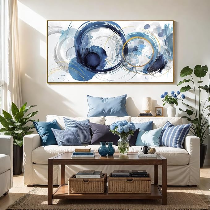 Wall Art Abstract Art Paintings Blue Fantasy Colorful Graffiti on White Background Modern Artwork wall Decor for Living Room Bedroom Kitchen 30"x60" with Framed