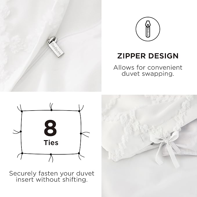 Bedsure Boho Duvet Cover King Size with Fitted Sheet - Boho Bedding Comforter Set, 4 Pieces, Includes 1 Duvet Cover 104"x90" with Zipper Closure, 2 Pillow Shams, 1 Fitted Sheet, White
