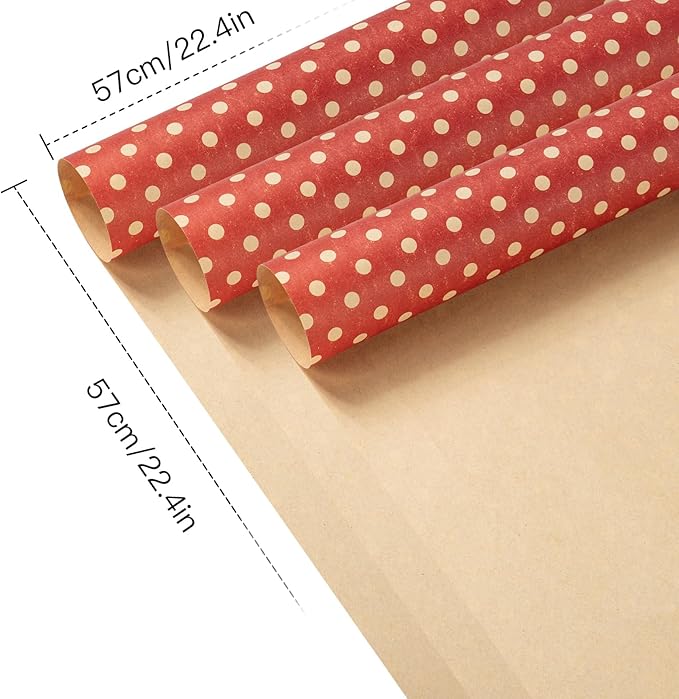 LeZakaa 20 Sheets Kraft Dots Flower Wrapping Paper, Reversible Red with White Polka Dots Floral Bouquet Paper for Christmas, Valentines, Mothers Day, Party, Birthday, Wedding, Baby Shower