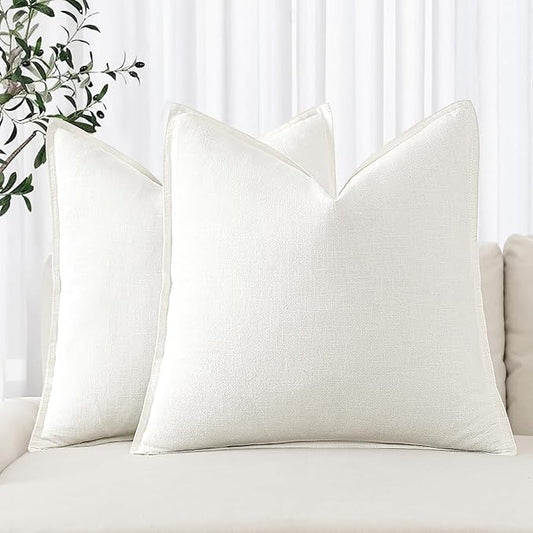 MIULEE Decorative Linen Euro Sham Pillow Covers 28x28 Inch Cream White Boho FarmhouseNeutral Christmas Couch Throw Pillows for Bed Pack of 2 Accent Modern Pillowcase Sofa Livingroom Home Decor