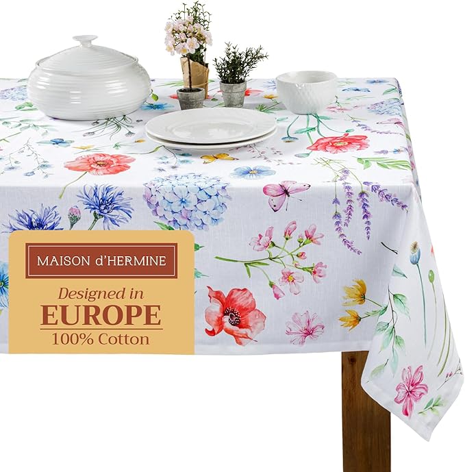 Maison d' Hermine Table Cloth Rectangle Table 100% Cotton 70 x 90 Inches Tablecloth Reusable Decorative for Dining Room, Farmhouse, Home, Party, Festive & Wedding Spring Summer - Just Floral
