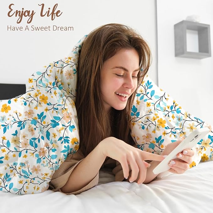 LONAVA King Botaincal 3 Pcs Duvet Cover Set, Breathable Soft Microfiber Sky Blue Lining Comforter Cover with Zipper Closure, and 2 Anti-Pilling, Fade Resistant Pillowcases, Sky Blue Flower