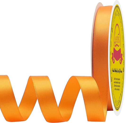 Double Face Autumn Orange Satin Ribbon 5/8 inch X 50 Yards Polyester Autumn Orange Ribbon for Gift Wrapping Very Suitable for Weddings Party Invitation Decorations and More