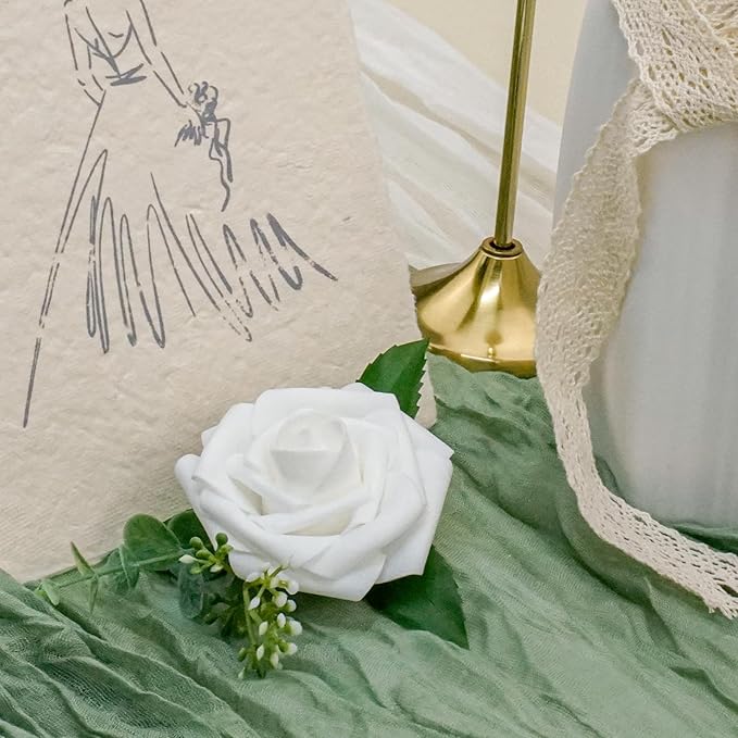 Artificial Flowers, 100pcs Sage Green Artificial Rose for DIY Wedding Bouquets Centerpieces Arrangements, Sage Green and White Dahlia Flowers with Stem for Bridal Shower Party Home Decorations