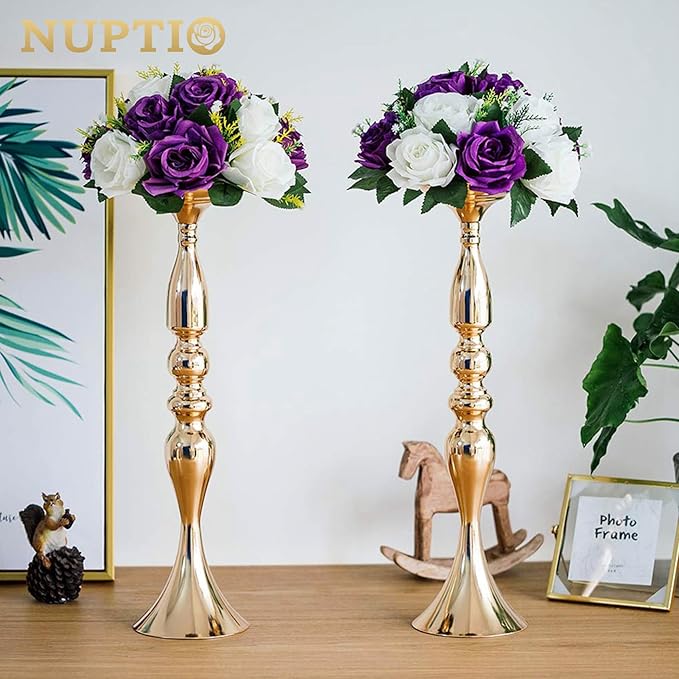 NUPTIO Flower Centerpieces for Wedding Tables: 10 Pcs Purple & White Artificial Flower Ball Arrangement for Christmas Thanksgiving Party - Fake Floral Rose for Bridal Shower Decor