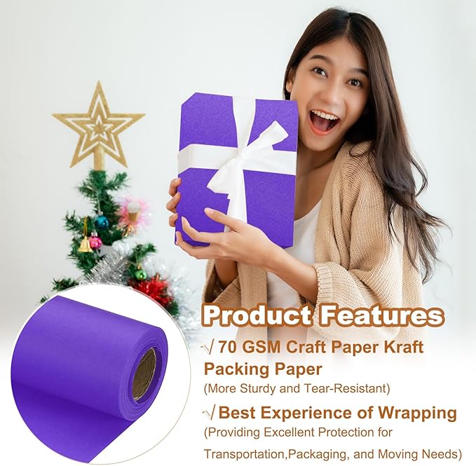 PATIKIL Wrapping Paper, 15" x 394"(33') 70 GSM Craft Paper Roll Kraft Packing Paper for Poster Bulletin Board, Gift Wrapping, Violet Blue