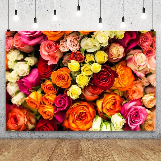 YongFoto 9x6ft Vinyl Flower Backdrop Lush Blossom Red Orange Floral Beautiful Photography Background for Couples Wedding Anniversary Marriage Ceremony Mother's Day Portrait Photo Studio Props
