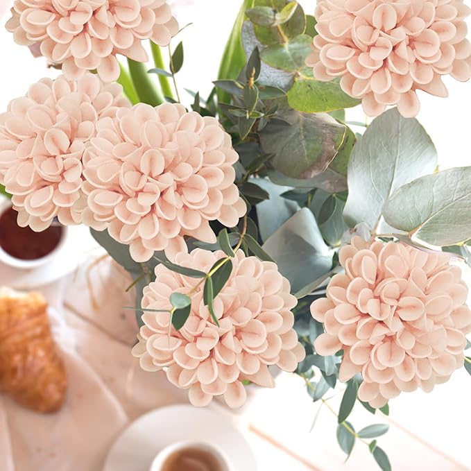 Artificial Flowers, 25pcs Realistic Artificial Rose for DIY Wedding Bouquets Centerpieces Arrangements, Peach Dahlia Flowers with Stem for Bridal Shower Party Home Decorations
