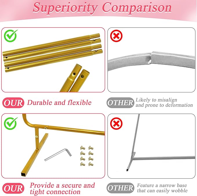 Metal Wedding Arch Backdrop Stand for Parties 6.6FT Gold Balloon Arch Square Frame Kit Pipe and Drape Stand Floral for Ceremony, Wedding, Baby Shower, Birthday Party, Flower Wall Decoration