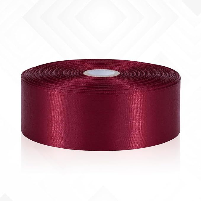 Wine Red Satin Ribbon 1-1/2 Inch 60 Yards, Solid Burgundy Polyester Fabric Ribbon for Crafts, Gift Wrapping, Flower Bouquet, Baby Shower, Birthday, Wedding and Festival Decor
