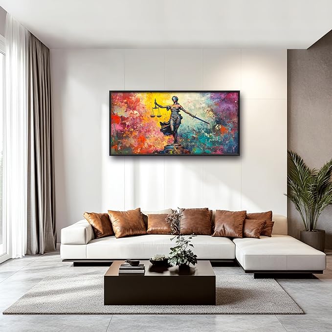 Extra Large Lady Justice Framed Wall Art for Living Room,Oversized Scales of Justice Pictures Wall Decor,Abstract Colorful Canvas Print Painting Modern Artwork Bedroom Office Bathroom 60L x 30W