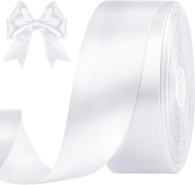 1-1/2 Inches 100 Yards White Satin Ribbon, Solid Fabric Ribbon Roll for Flower Bouquets, Gift Wrapping, Wedding, Handmade Crafts
