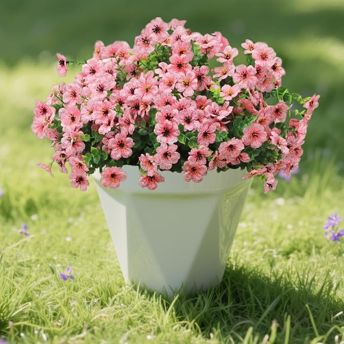 12 Bundles Artificial Flowers for Outdoor, UV Resistant Faux Mums with Eucalyptus Leaves Fake Plants for Outdoor Planters Greenery Boxwood Porch Patio Decoration