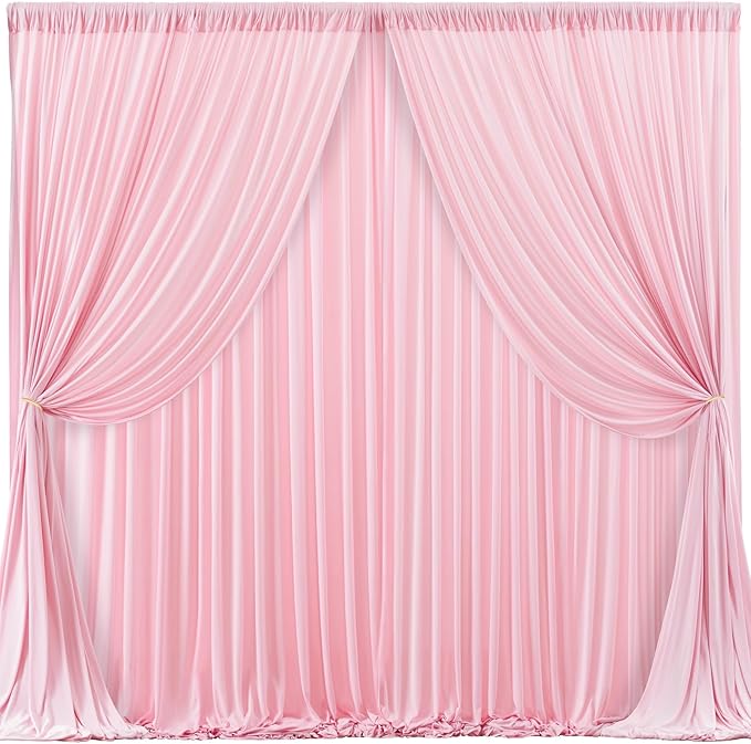 Pink Backdrop Curtains-Wrinkle-Free Polyester Photography Drapes Party Curtain Background for Baby Shower Wedding Decorations- 16 X10FT (Pink)