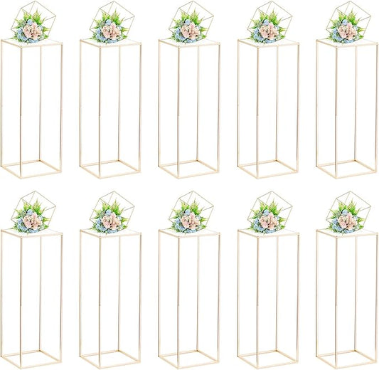 Nuptio Gold Vases for Centerpieces Wedding with Acrylic Panel - 10 Pcs 31.5 inch Tall Gold Vase Wedding Centerpieces for Tables - Geometric Centerpieces Table Flower Stand for Weddings Centerpieces