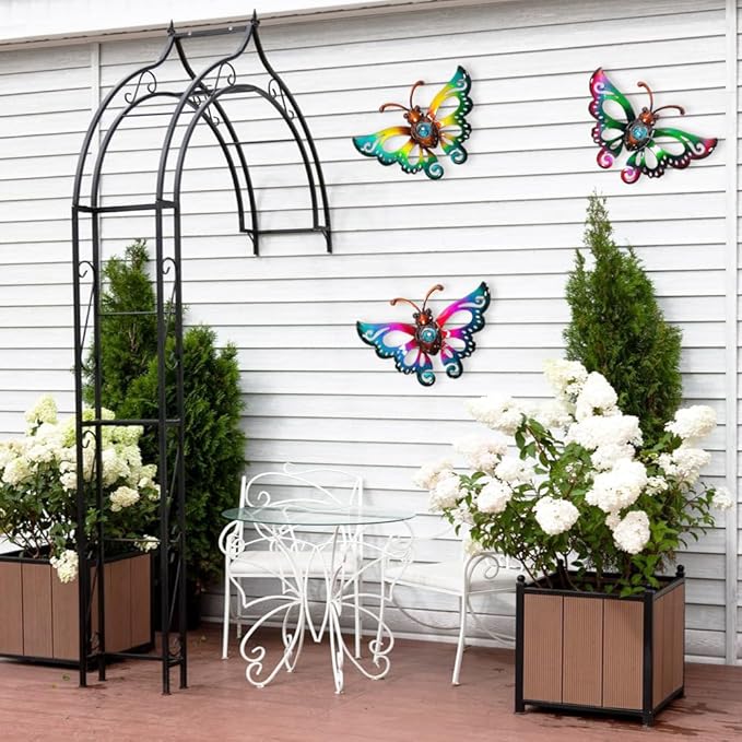 Garden Decor Clearance Metal Butterfly Wall decor 3D Wall Art Hanging Christmas for Patio Fence, Set of 3, 9 inch, Indoor Outdoor Christmas Gift for Family
