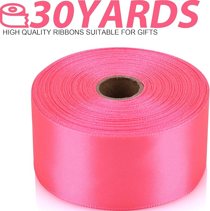 1-1/2 Inch 30 Yards Pink Solid Satin Ribbon for Gift Wrapping,Craft Floral Bouquets,Wedding Party,Timeless Flower,Decoration Floral Hair,Balloons