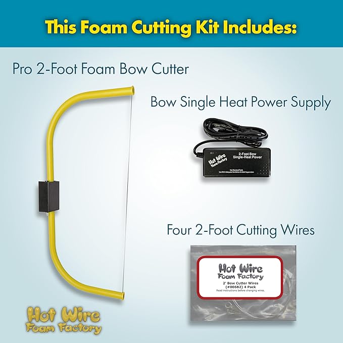 Hot Wire Foam Factory 2-Foot Foam Bow Cutter Kit with Single Heat Power Supply and Extra Cutting Blades | For Styrofoam, EPS, XPS, EIFS | Made in the USA