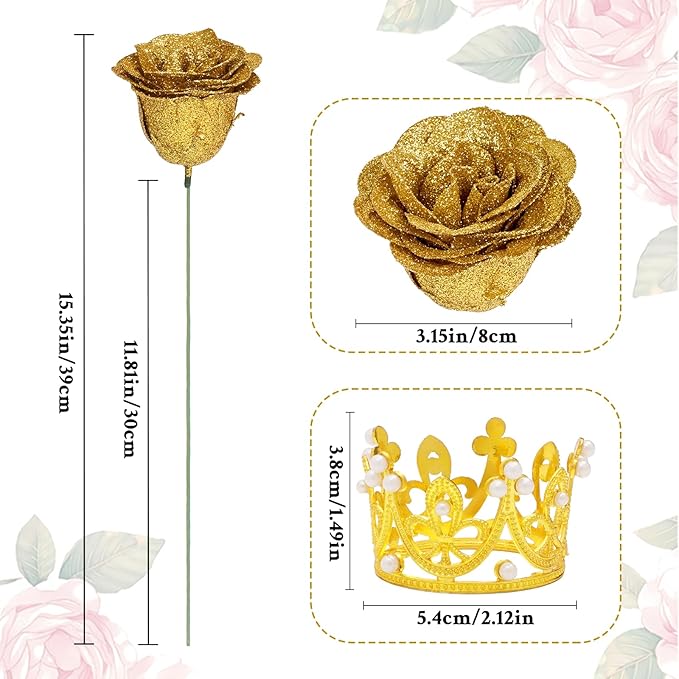 Waipfaru Glitter Roses Bouquet, DIY Fake Flowers Bouquet, Birthday Gifts for Women Mom, 36 Pcs Gold Rose for Grandma Wife Girlfriend Valentines, Mothers Day, Anniversary, Graduation