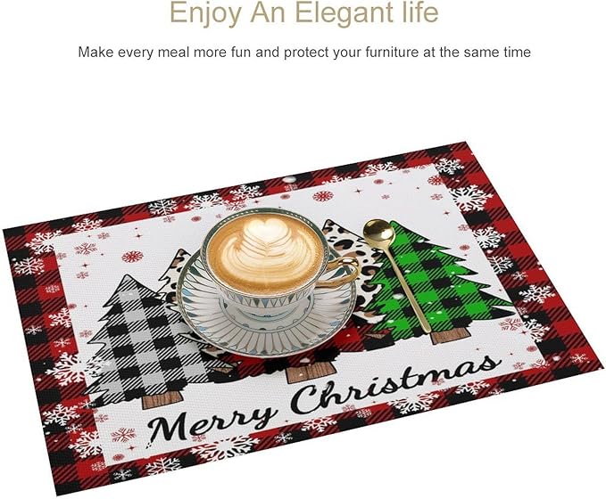 Christmas Tree Placemats Red Country Farmhouse Buffalo Plaid Winter Snowflake Christmas Tree Placemats Table Kitchen Dining Party 12x18 Inch Set of 6