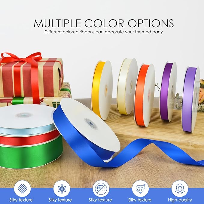 100 Yards 5/8 inch Satin Ribbon, Fabric Ribbon Solid Color Perfect for Gift Wrapping, Wedding, Handmade Bows, Floral Bouquets and Party Decoration(Royal Blue)