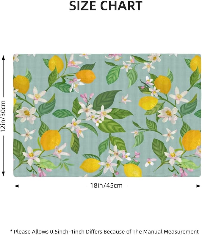 Lemon Linen Placemats Set of 6 Summer Tropical Fruits Floral Placemats for Indoor Outdoor Party Home Desktop Kitchen Dining Room Decor 12x18 Inch