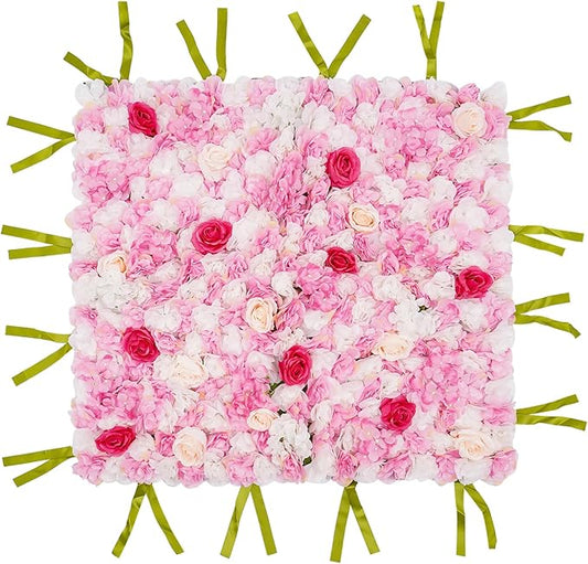 CNCEST Artificial Flower Wall Panels, Flower Wall Mat Silk Rose Flower Panels, Artificial Flower Wall Background (Type 3)