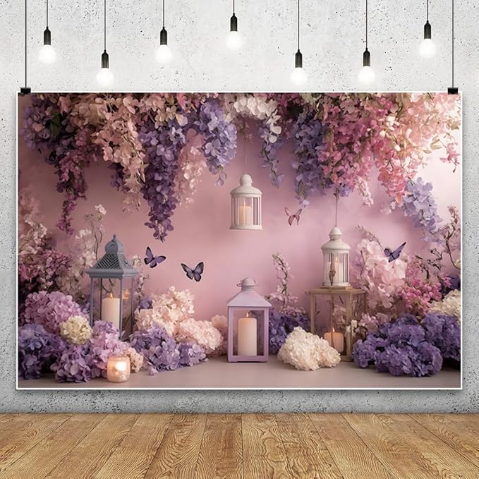 YongFoto Elegant Flower Wall Backdrop 12x8ft Floral Butterfly Candle Photography Background Baby Bridal Shower Wedding Girl Birthday Party Banner Room Decor Portrait Photoshoot Wallpaper Photo Booth
