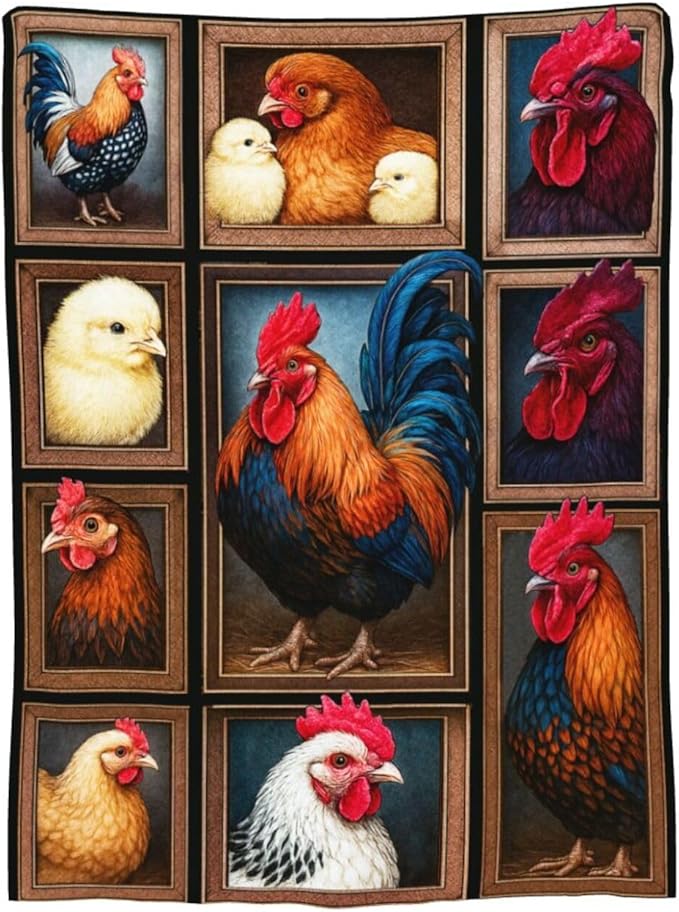 Rooster Blanket Chicken Throw Blanket Farm Animal Soft Cozy Fleece Fuzzy Stuffed Plush Flannel Gifts for Girls Women Boys Kids Adults 50"X60"