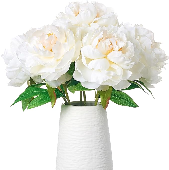 Ivory White Peonies Artificial Flowers, 6 Pcs 16 Inch Realistic Faux Silk Peonies Flowers for Vase Arrangements, Wedding Centerpiece, Home Decor Indoor Outdoor
