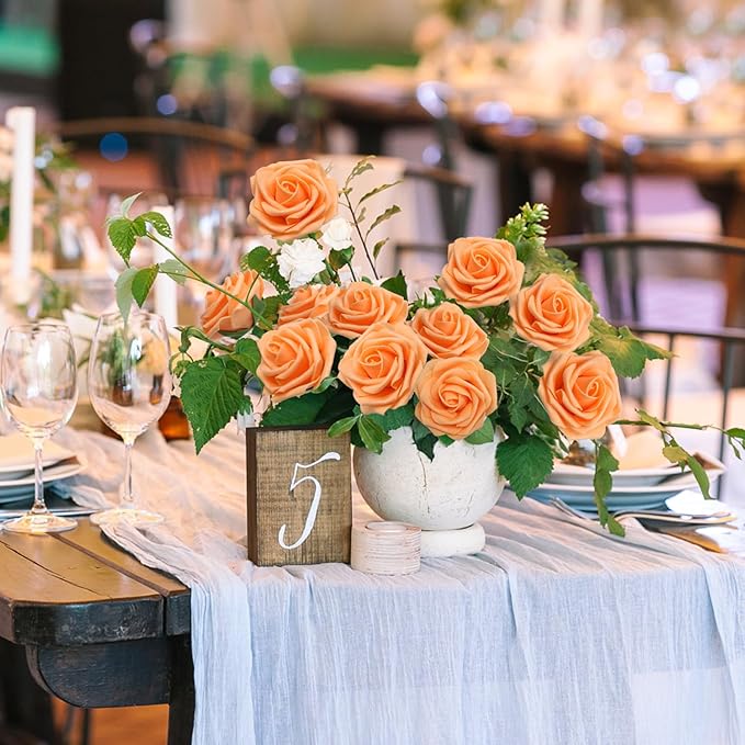 JOYLEX Artificial Flowers Realistic Roses, Real Looking Fake Roses with Stem for DIY Wedding Bouquets Centerpieces Bridal Shower Party Home Romantic Decorations (Orange, Regular 3" - 200pcs)
